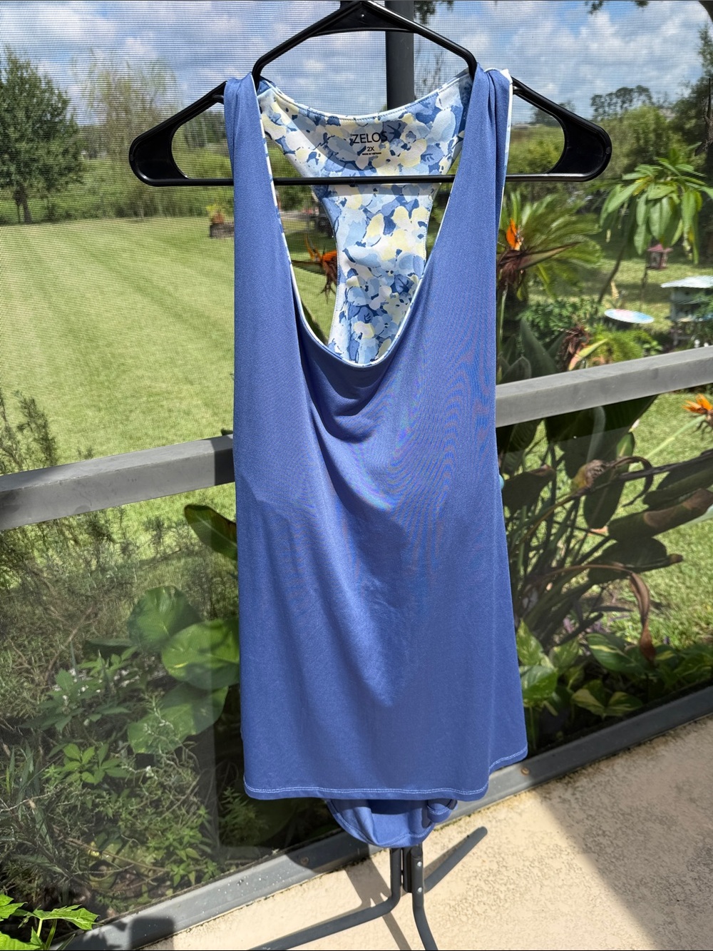 ZELOS Lavender Reversible Bandeau Tankini Top with Floral Print Lining